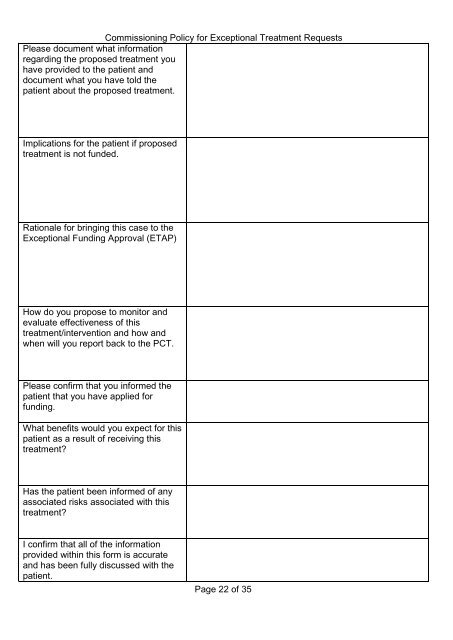 Commissioning policy for exceptional treatment requests - National ...