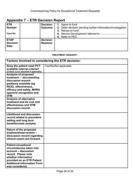 Commissioning policy for exceptional treatment requests - National ...