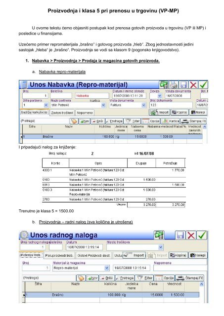 Proizvodnja i klasa 5 pri prenosu u trgovinu (VP-MP) - Code System