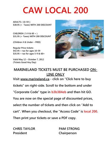 Marineland Tickets Available - CAW Local 200