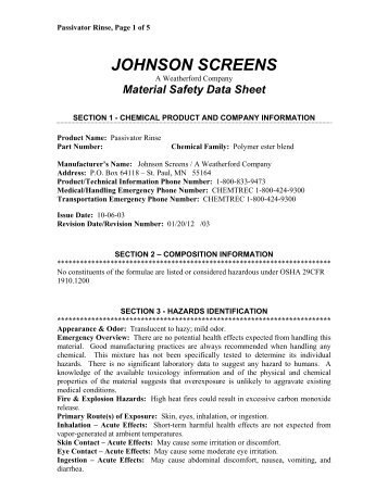 Passivator Rinse MSDS Sheet.pdf - Johnson Screens