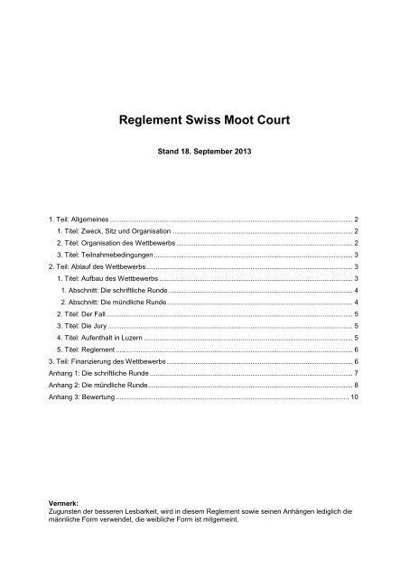 Reglement Swiss Moot Court