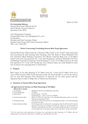 Notice Concerning Concluding Interest-Rate Swap Agreement