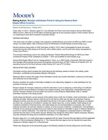 (Reference) News Release of Ratings: Moody's
