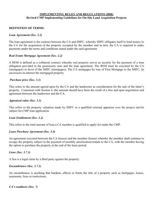 IMPLEMENTING RULES AND REGULATIONS (IRR) Revised CMP ...