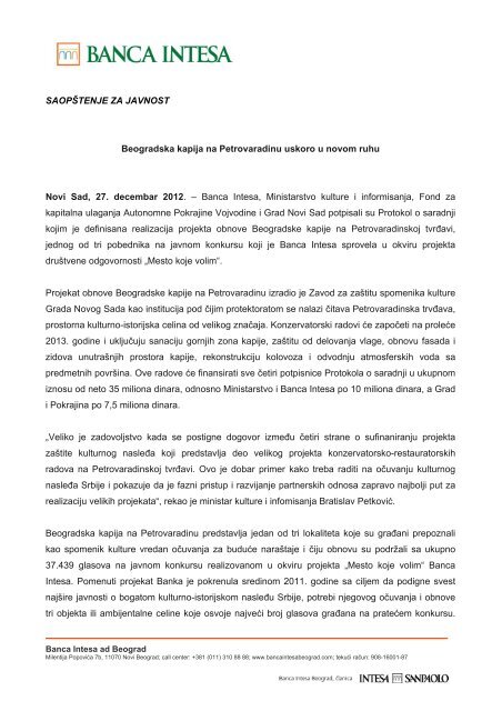 Saopstenje_27_12_2012.pdf - Banca Intesa Beograd