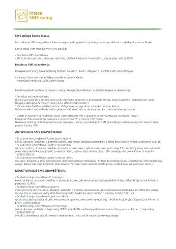 SMS korisničko uputstvo - Banca Intesa Beograd