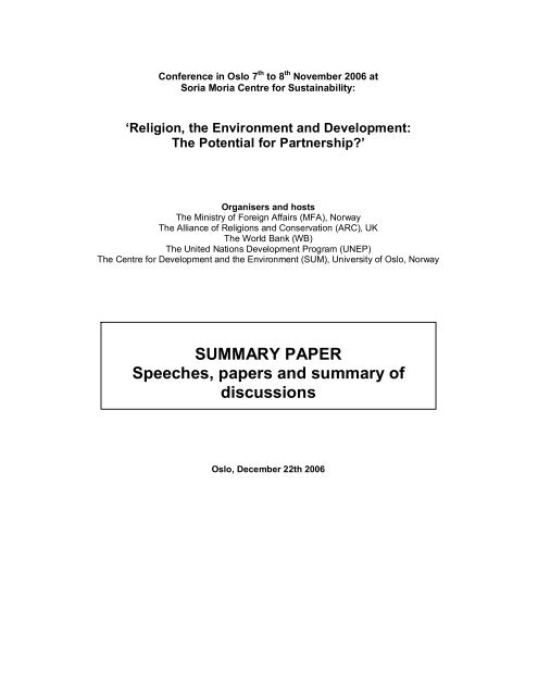 summary paper - Alliance of Religions and Conservation