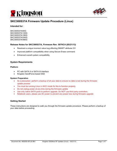 SKC300S37A Firmware Update Procedure (Linux) - Kingston