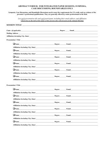 abstract form b: for integrated paper sessions, symposia, case ...