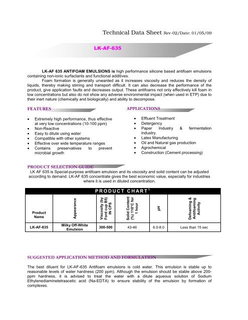 Technical Data Sheet Rev-02/Date: 01/05/09 - Elkay Chemicals Pvt ...