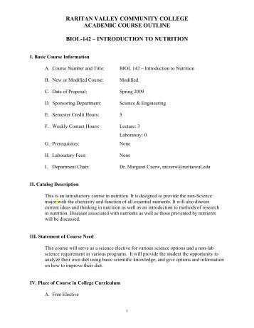 BIOL142 Intro to Nutrition - Raritan Valley Community College