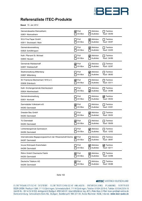 Referenzliste ITEC-Produkte