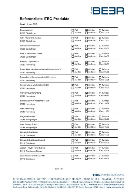 Referenzliste ITEC-Produkte