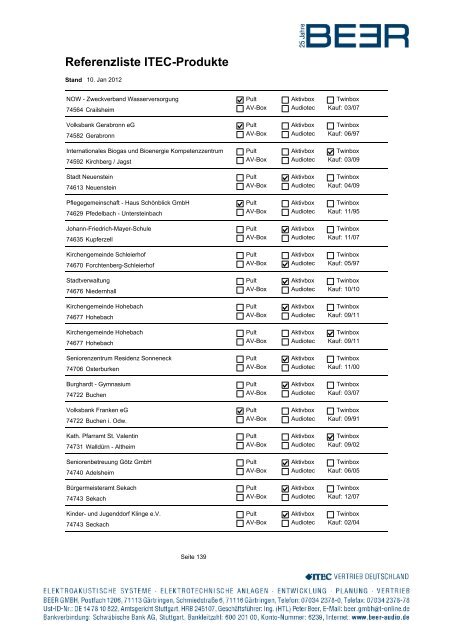 Referenzliste ITEC-Produkte