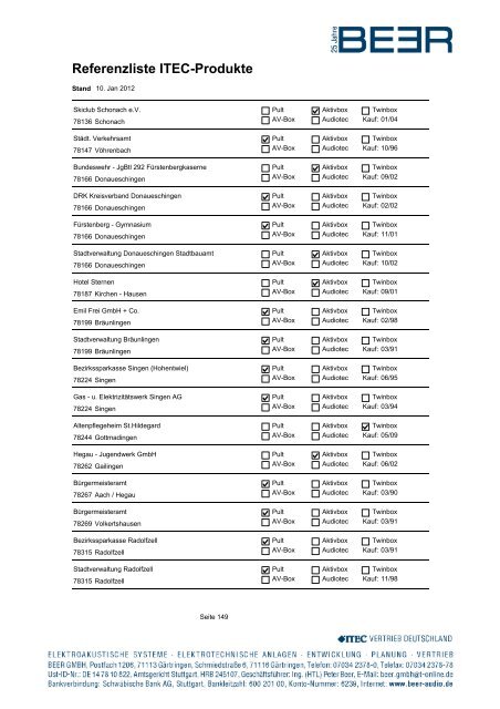 Referenzliste ITEC-Produkte