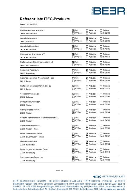 Referenzliste ITEC-Produkte