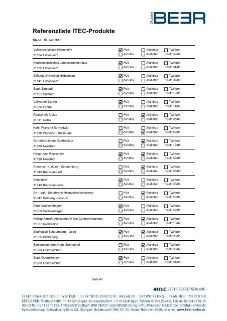 Referenzliste ITEC-Produkte