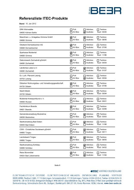 Referenzliste ITEC-Produkte