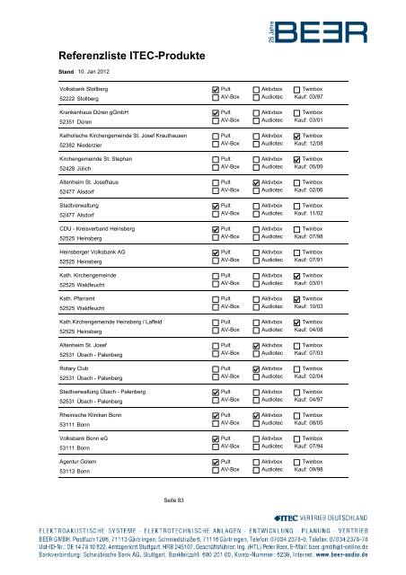 Referenzliste ITEC-Produkte