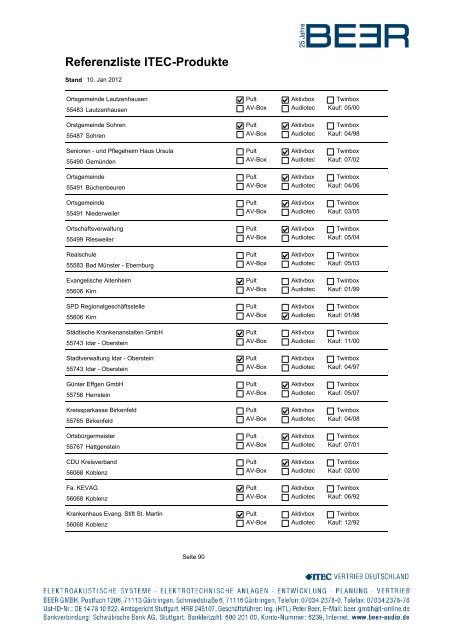 Referenzliste ITEC-Produkte