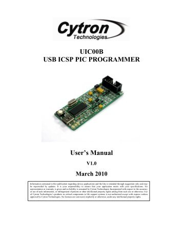 UIC00B USB ICSP PIC PROGRAMMER User's Manual - RobotShop