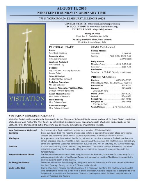 Sunday, Aug. 11, 2013 - Visitation Parish