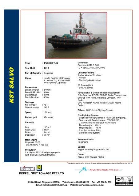 K S T S A L V O Keppel Smit Towage Pte Ltd