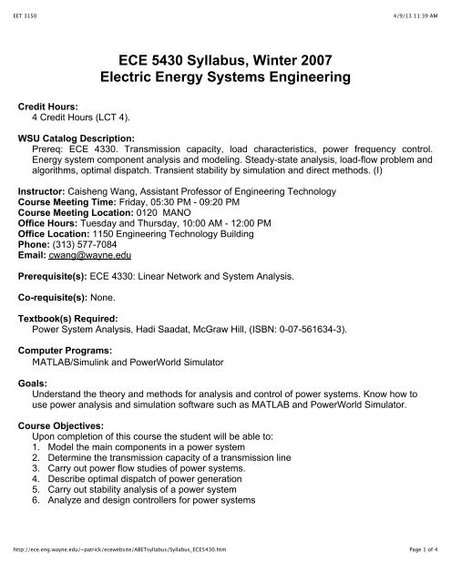 ABET Format Syllabus For ECE 5430