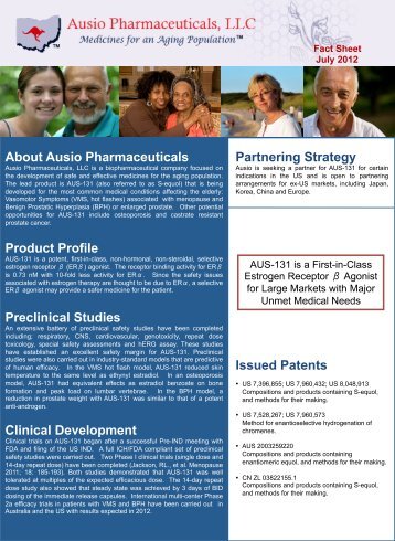 View Fact Sheet (pdf) - Ausio Pharmaceuticals, LLC