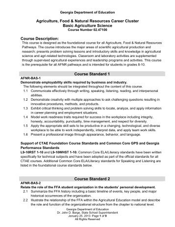 Basic Agriculture Science - Georgia Department of Education