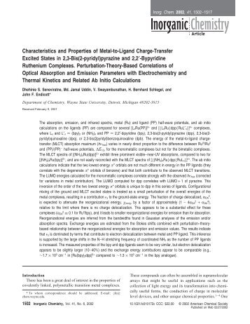 Characteristics and Properties of Metal-to-Ligand Charge-Transfer ...