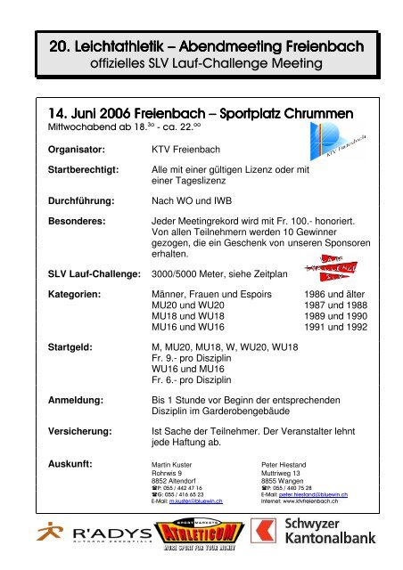 20. Leichtathletik Meeting Freienbach - KTV Freienbach