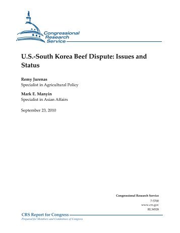 U.S.-South Korea Beef Dispute: Issues and Status