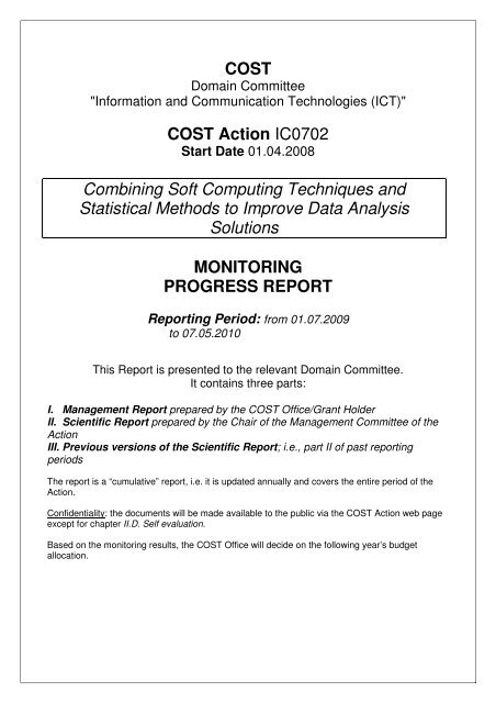 Monitoring Progress Report 2009/2010 - COST Action IC0702