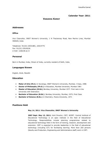 CURRICULUM VITAE OF DR - SNDT Women's University