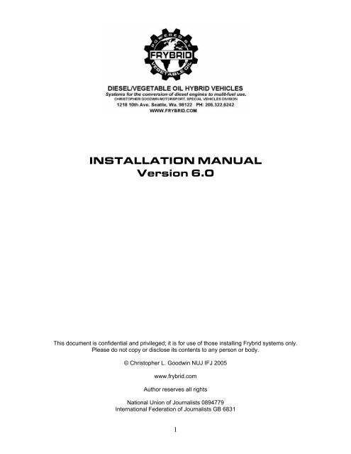 INSTALLATION MANUAL Version 6.0 - Frybrid