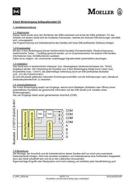 4-fach BinÃ¤reingang 4xSignalkontakt (U) - Eibmarkt