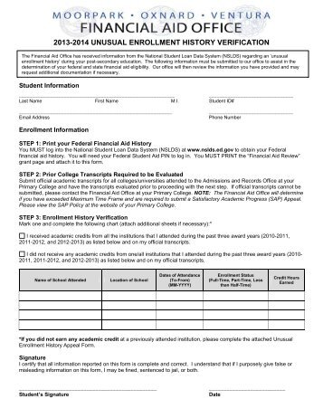 2013-2014 UNUSUAL ENROLLMENT HISTORY VERIFICATION