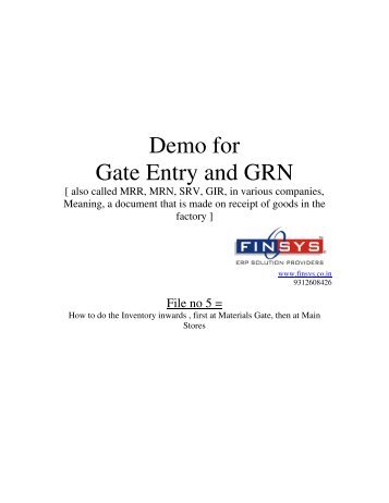 Demo for Gate Entry and GRN - Finsys.co.in