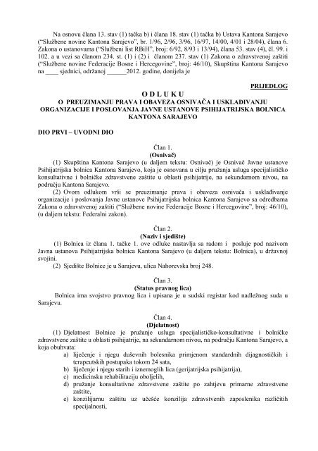 Odluka Pshihijatrija.pdf - SkupÅ¡tina Kantona Sarajevo - Vlada ...