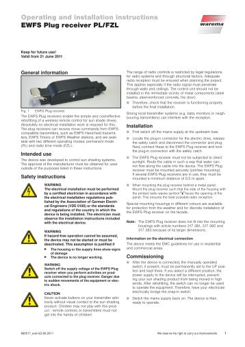 Operating and installation instructions EWFS Plug ... - Warema