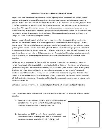 Exercise: How many stereoisomers does an octahedral complex ...