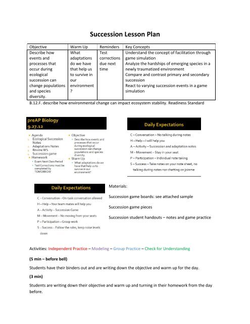 Succession Lesson Plan - St. Edwards University