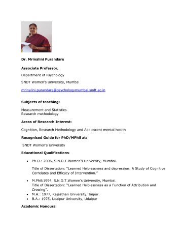 Dr. Mrinalini Purandare Associate Professor Head Chair Dept of ...