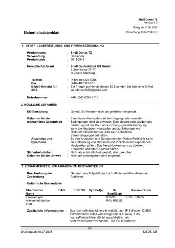 Sicherheits Datenblatt (.pdf) - Schmierstoff-Datenbank