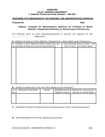 Proforma for Submission of the Proposal for Administrative Approval