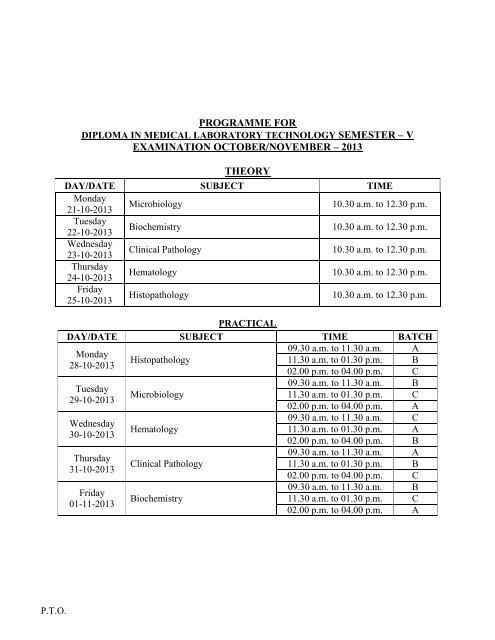 Diploma In Medical Laboratory Science (DMLT) Sem. V