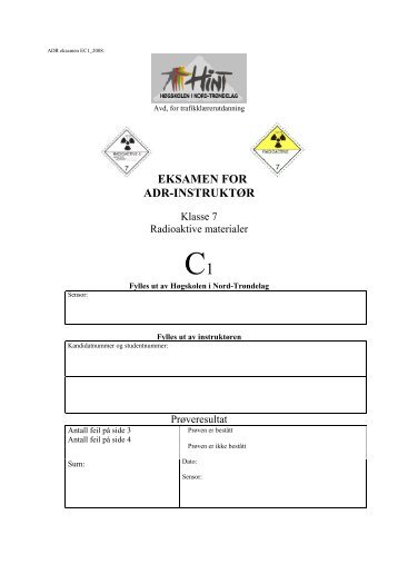 ADR-instruktør klasse 7 - Høgskolen i Nord-Trøndelag