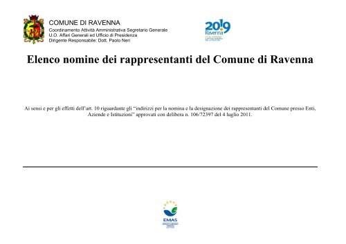Elenco nomine dei rappresentanti del Comune di Ravenna